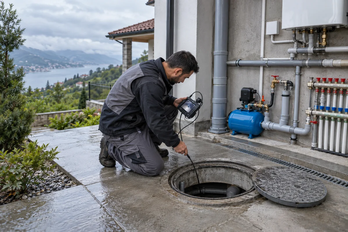Trabzon’da rögar, gider ve hidrofor bağlantılarını kamera ile kontrol eden mekanik tesisat teknik servis uzmanı