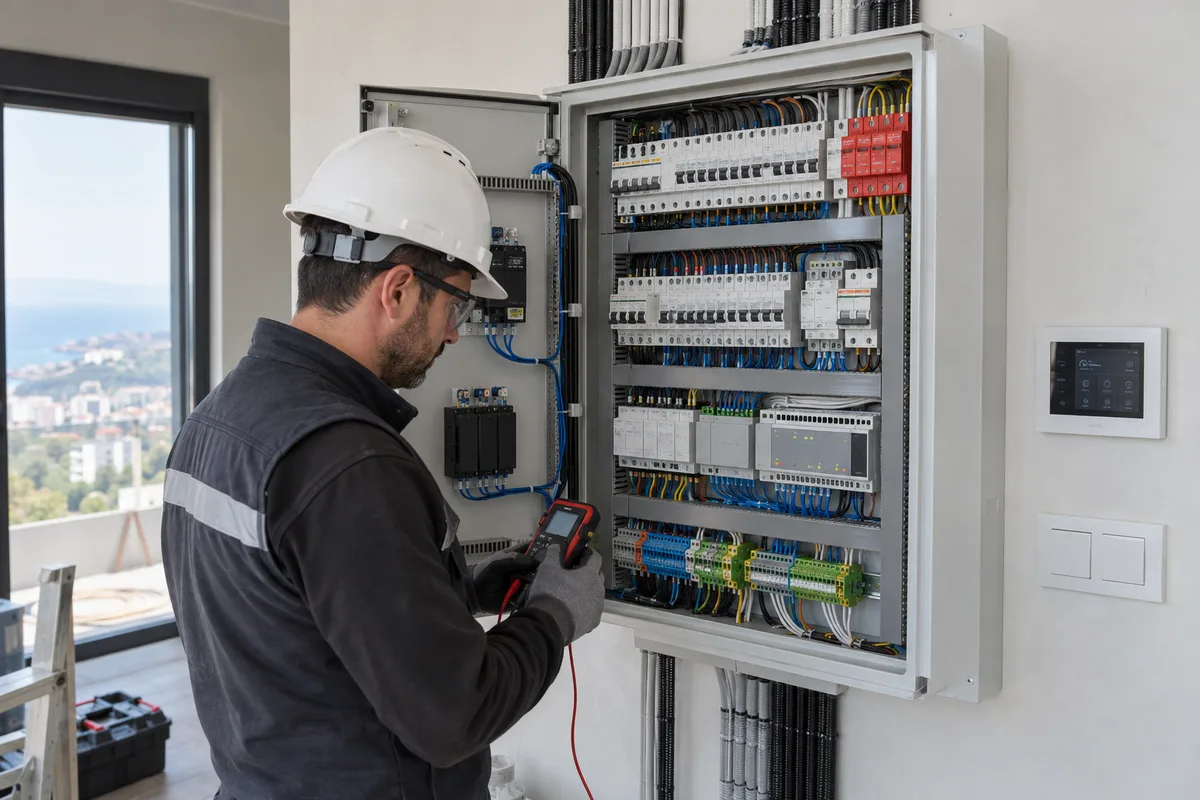 Trabzon’da konut elektrik ve otomasyon panosunu kontrol eden elektrik ustası