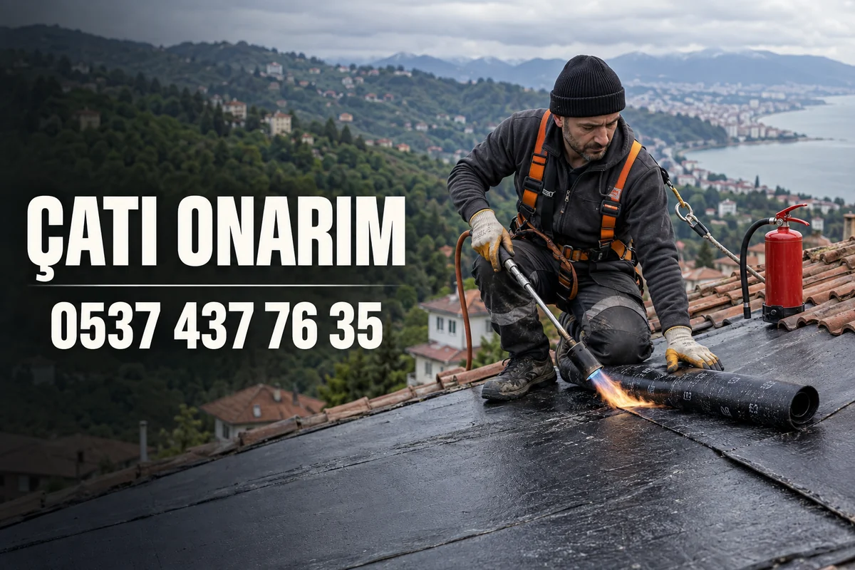 Trabzon’da pürmüz ile membran su yalıtımı uygulayan profesyonel çatı ustası, çatı onarım telefonu 0537 437 76 35